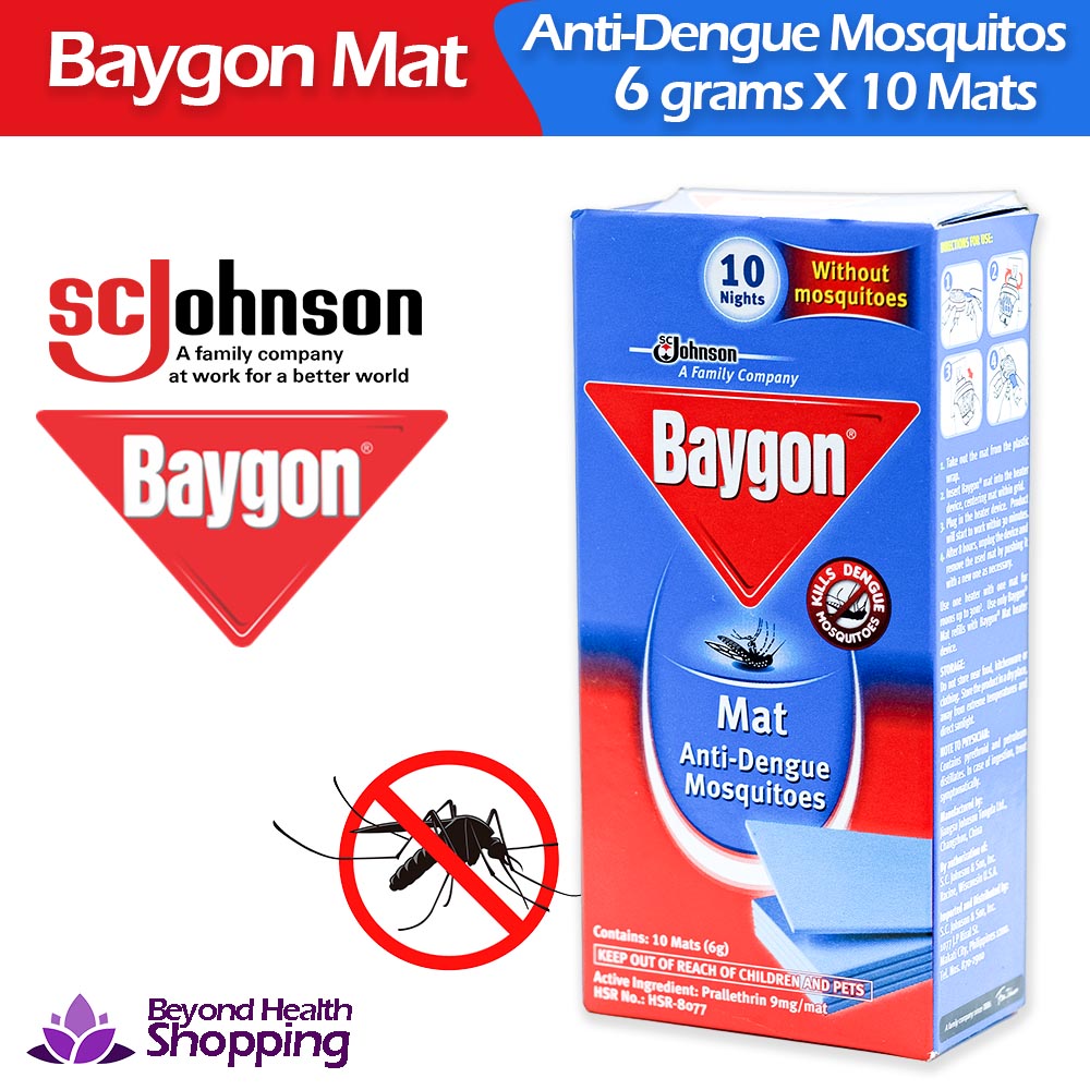 Baygon Mat Anti Dengue Mosquitoes 6 grams X 10 Mats Refill