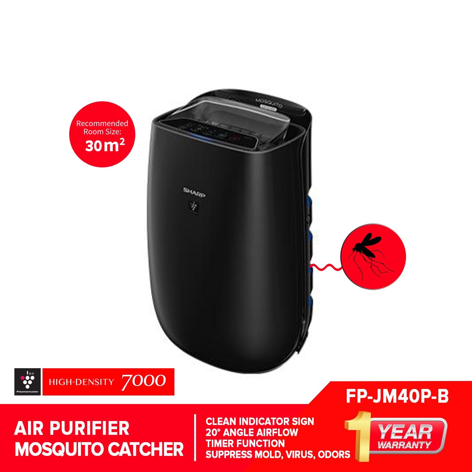 Sharp FP-JM40P-B Air Plasmacluster Air Purifier with Mosquito Catcher