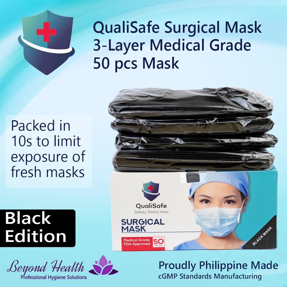 QualiSafe Medical Facemask [BLACK] 3 Ply 50pcs