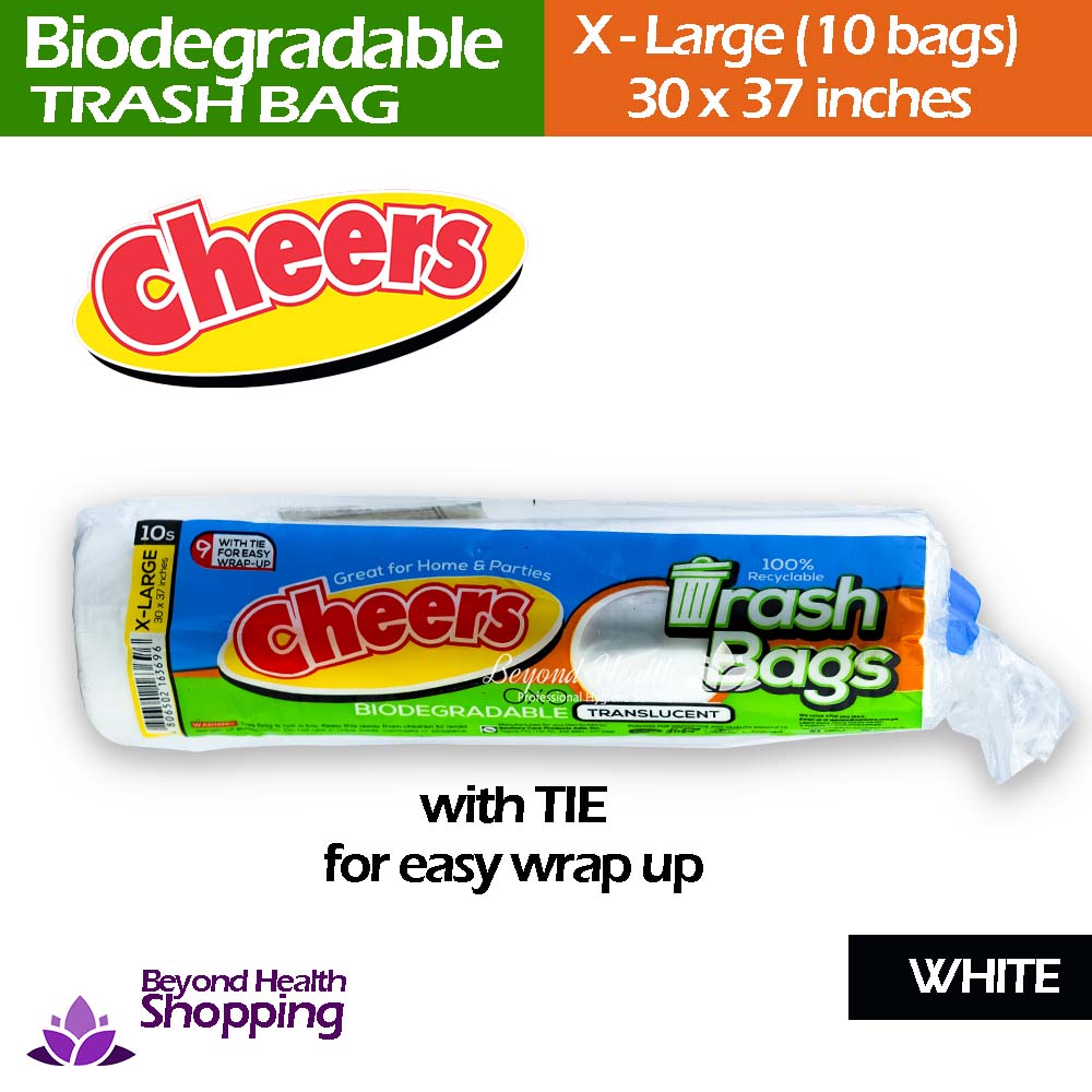 Cheers Biodegradable Trash bag[Translucent] w/ Tie For easy wrap up X-Large (10bags) 30x37inches