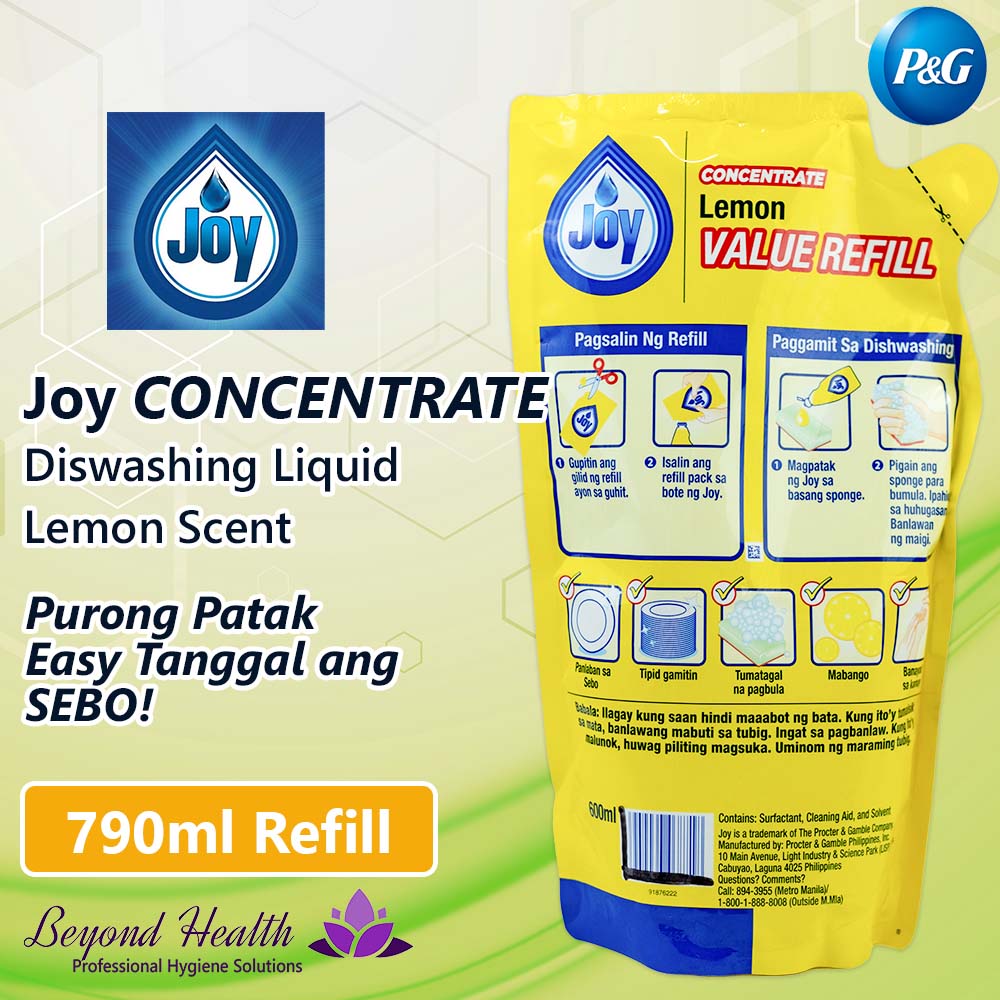 Joy Dishwashing Liquid Concentrate 790ML Value Refill Pouch Lemon Scent Concentrated Dish Washing Liquid