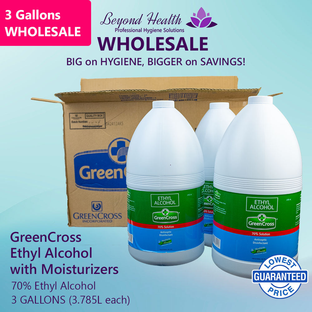 [3 GAL WHOLESALE] GreenCross 70% Ethyl Alcohol with Moisturizers 1 Gallon (3.785 L) Green Cross Alcohol