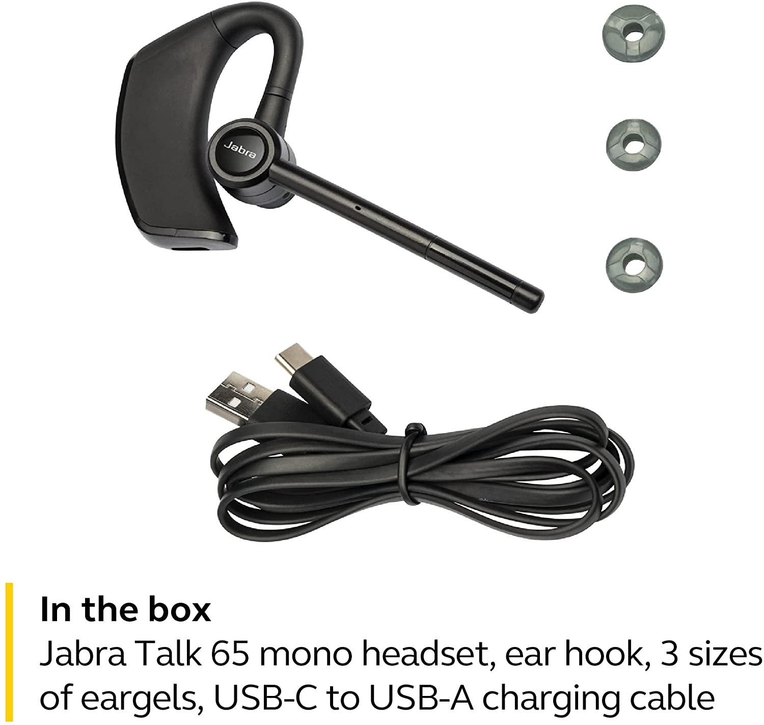 Jabra Talk 65 Mono Bluetooth Headset -2 Built-in Noise Cancelling Microphones Suppress 80% of Background Noise for Clearer Conversations