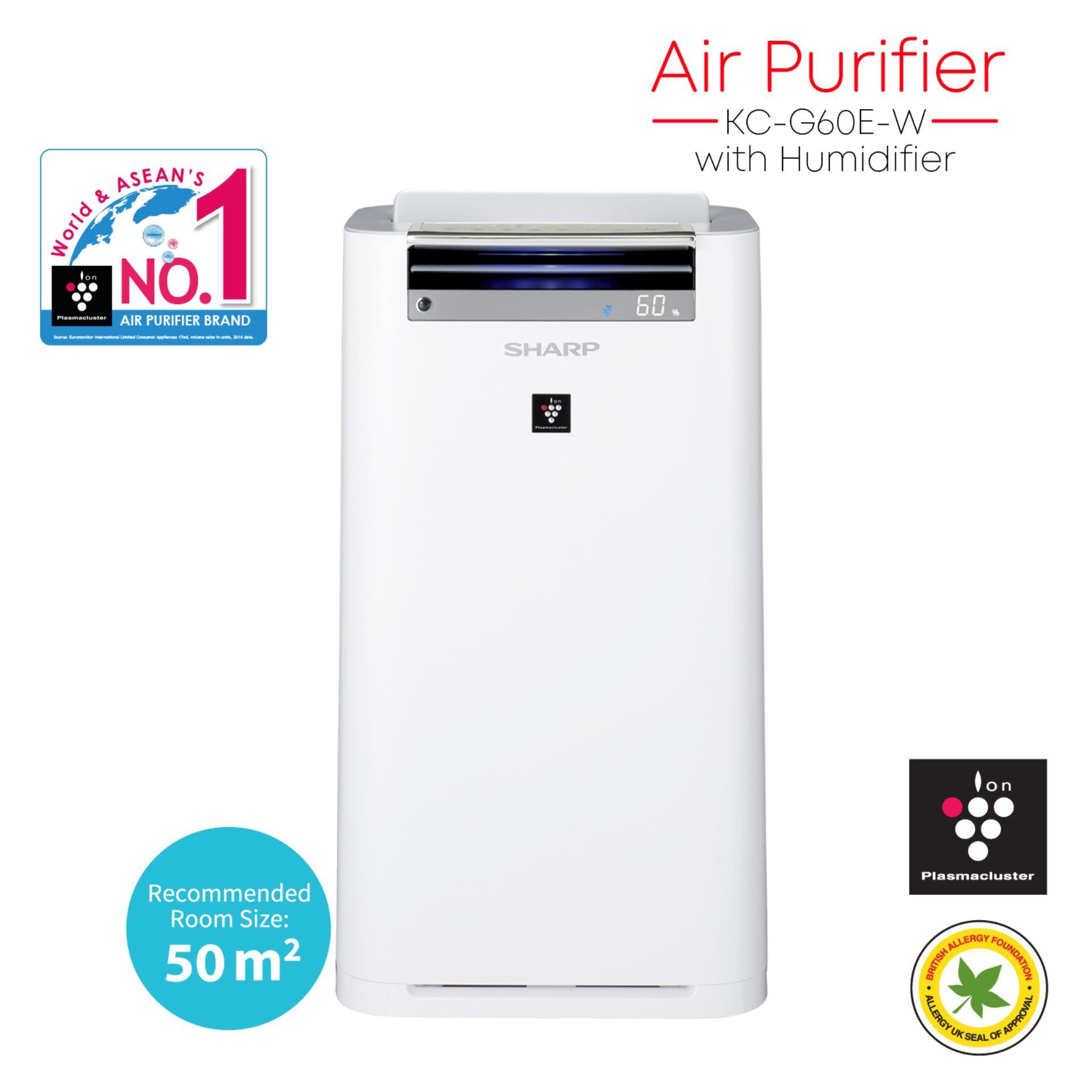 Sharp KC-G60E-W Air Plasmacluster Air Purifier with HUMIDIFIER