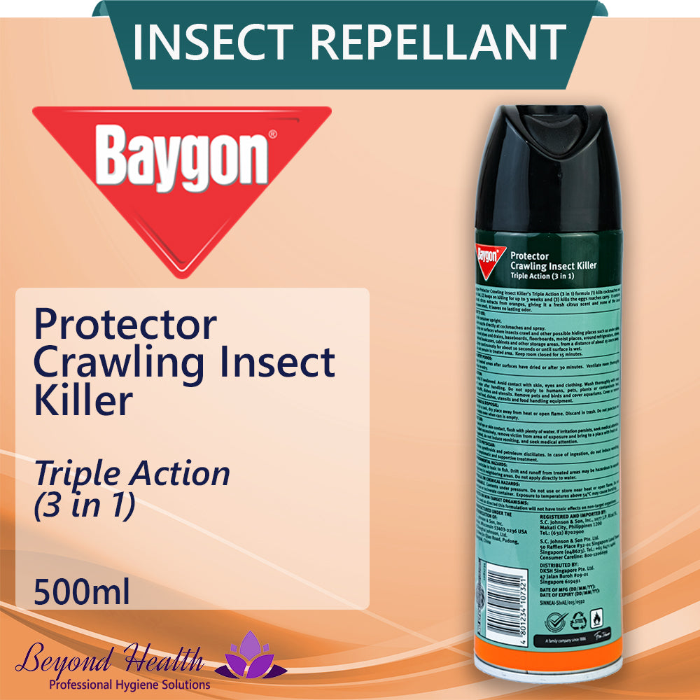 Baygon Protector Crawling Insect Killer Triple Action 500ml (344g) Natural Citrus and Extract from Orange