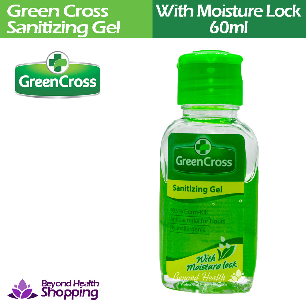 GreenCross Sanitizing 60ml Gel 99.9% Germ-Kill Antibacterial For Hours Hypoallergenic With Moisturizer Lock