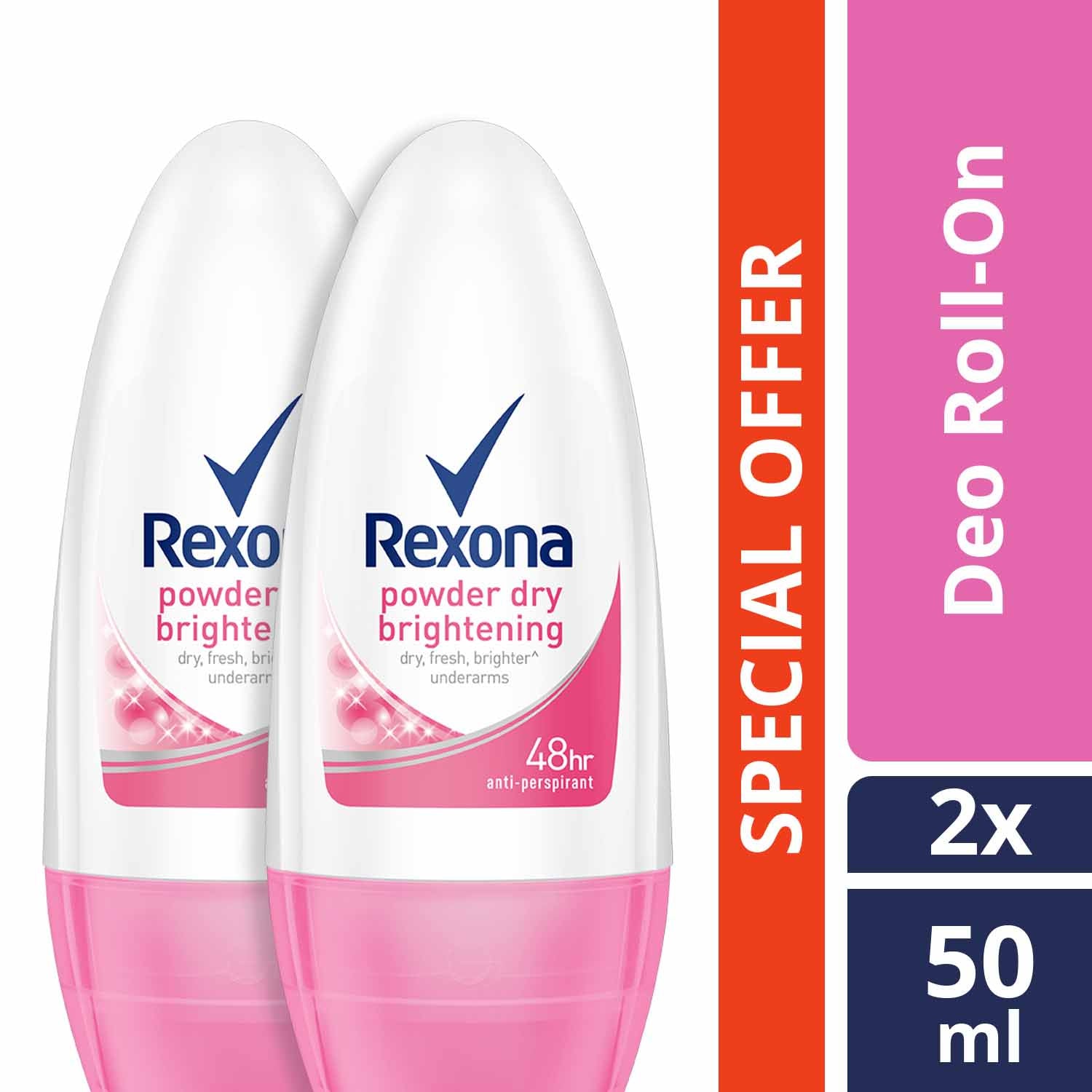Rexona MotionSense Powder Dry Antiperspirant Deodorant for Women Roll On 50ml x2