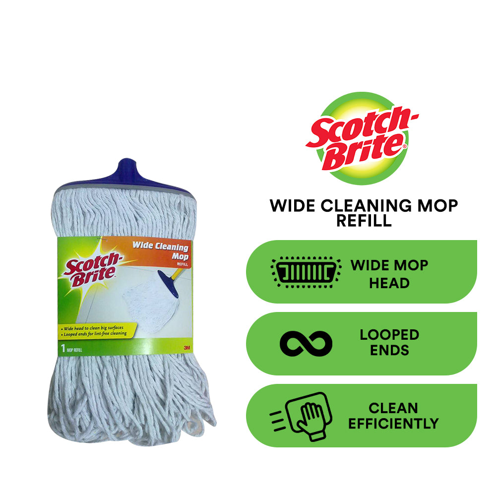 3M Scotch Brite Wide Cotton Mop Refill, Cotton and polyester with looped ends for mopping and polishing, Wide Head