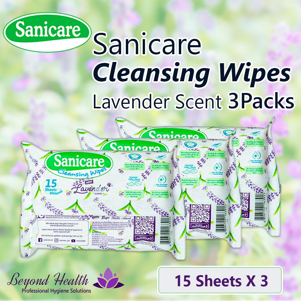 Sanicare Cleansing Wipes Lavender Scent 15 Sheets 3Packs