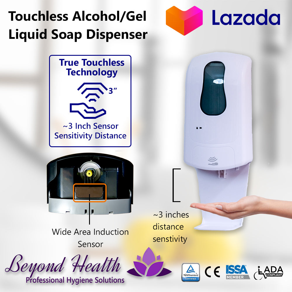 Beyond Health 1000ml Touchless Wall Mounted Alcohol, Sanitizer Gel, Liquid Soap Dispenser