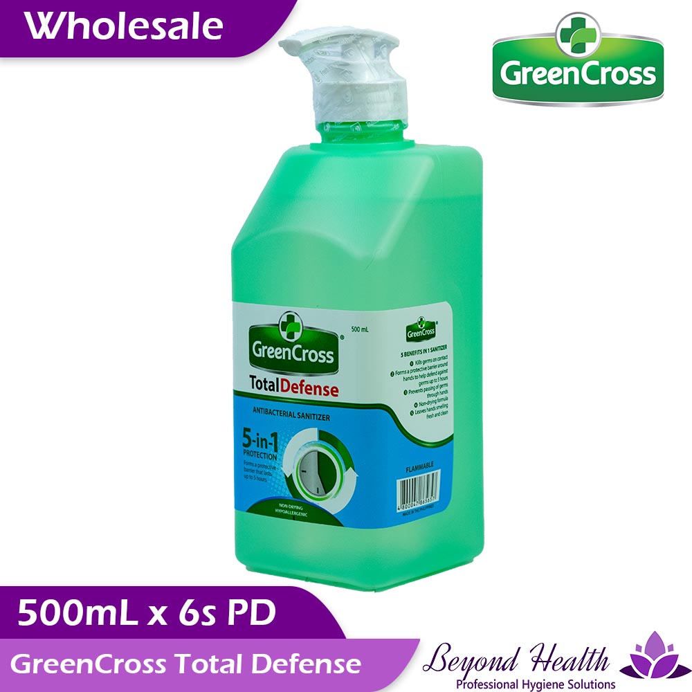 Wholesale GreenCross TOTAL DEFENSE [500ml x 6s] AntiBacterial Sanitizer 70% Ethyl Alcohol with 5-in-1 Antibacterial Formulation Green Cross Alcohol Bigger Saving