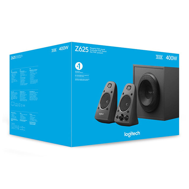 Logitech Z625 THX 2.1 Speaker System with Subwoofer, THX Certified Audio, 400 Watts Peak Power, Deep Bass, Multi-Device, 3.5 mm and RCA Inputs, PC/PS4/Xbox/DVD Player/TV/Smartphone/Tablet