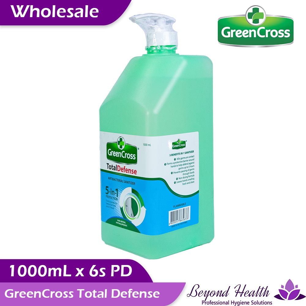 Wholesale GreenCross TOTAL DEFENSE AntiBacterial Sanitizer [1000ml x 6s] 70% Ethyl Alcohol with 5-in-1 Antibacterial Formulation  Green Cross Alcohol