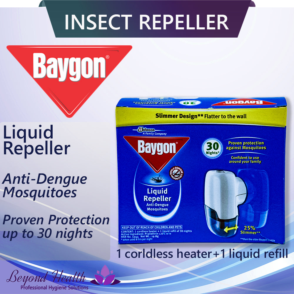 Baygon Liquid Repeller Anti-Dengue Mosquitoes [1xcordless heater + 1x Liquid Refill]