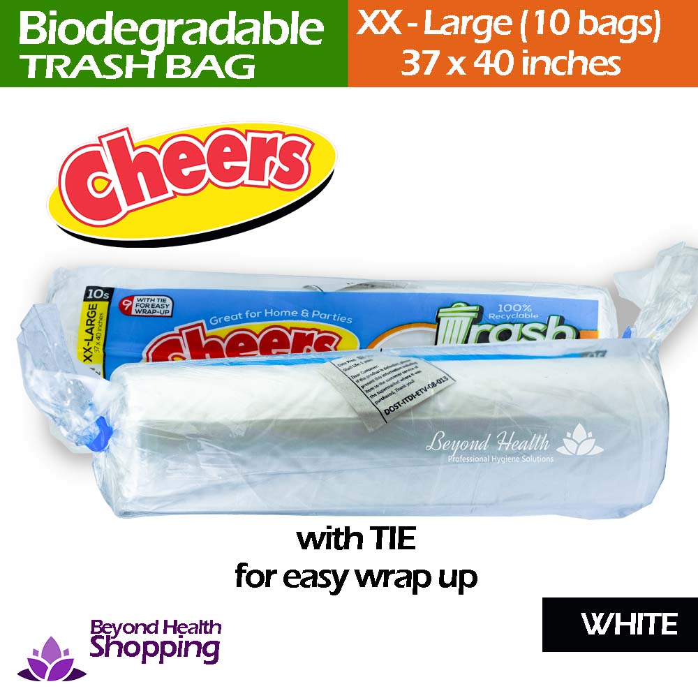 Cheers Biodegradable Trash bag[Translucent] w/ Tie For easy wrap up XX-Large (10bags) 37x40inches