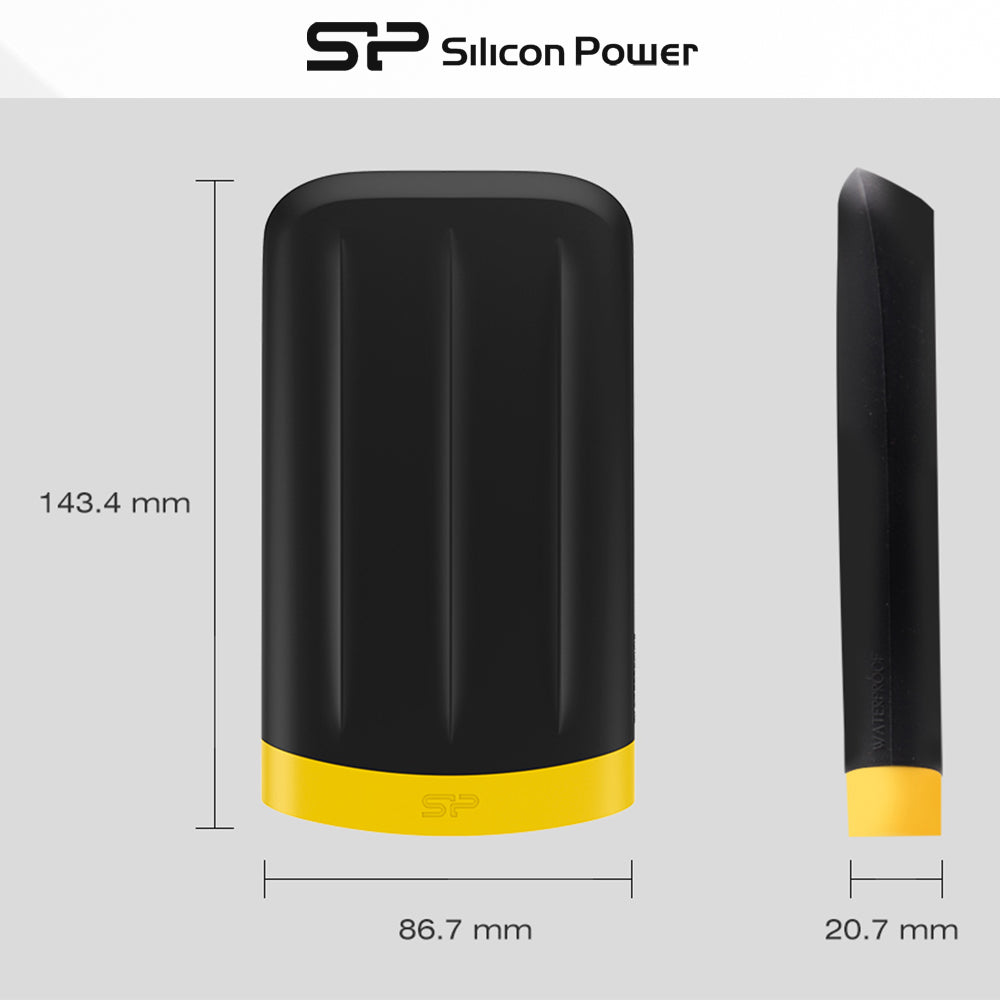 Silicon Power Armor A65 2TB BLACK Full Proof (Water Proof, Anti-Shock and Anti Slip) A Portable Safe For Your Data