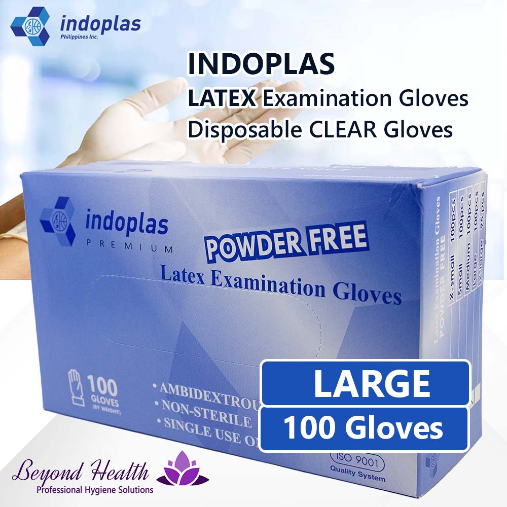 Indoplas Latex Examination Gloves Disposable Clear Gloves Large 100pcs