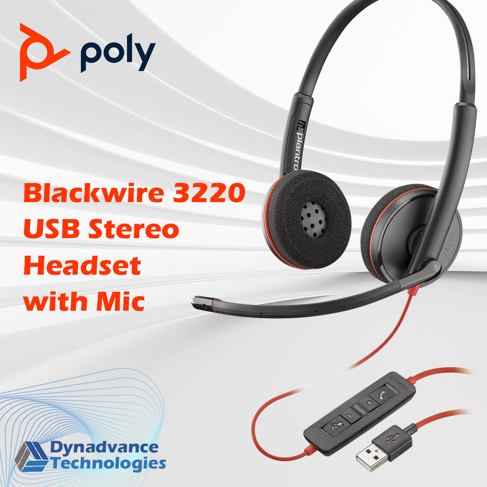 Poly-Plantronics Blackwire Series 3220 USB Stereo Headset with Mic