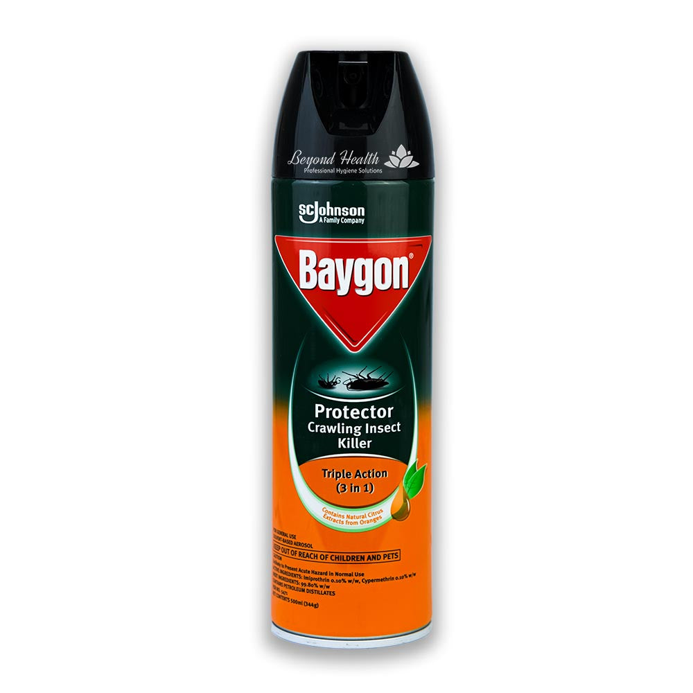 Baygon Protector Crawling Insect Killer Triple Action 500ml (344g) Natural Citrus and Extract from Orange