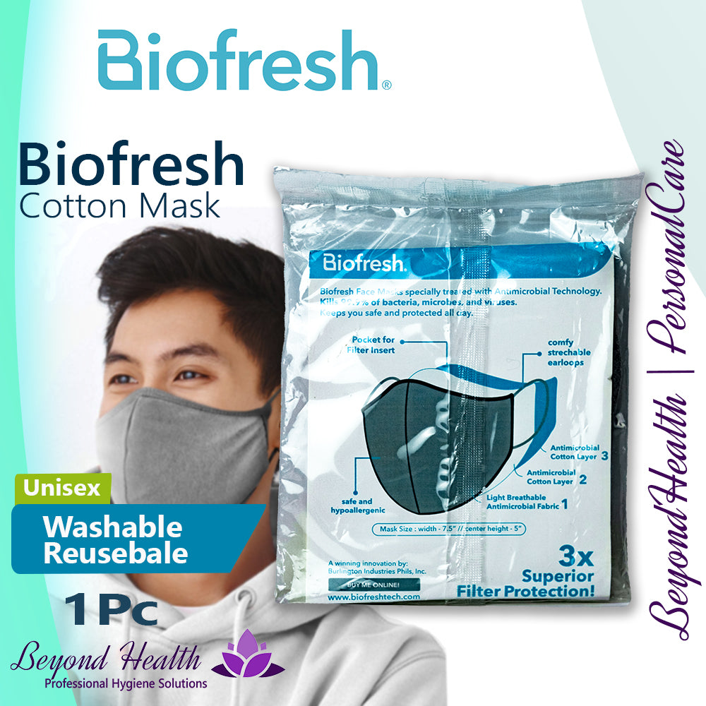 Biofresh® Antimicrobial Cotton Mask [1PC] (Gray) Unisex Washable and Reusable