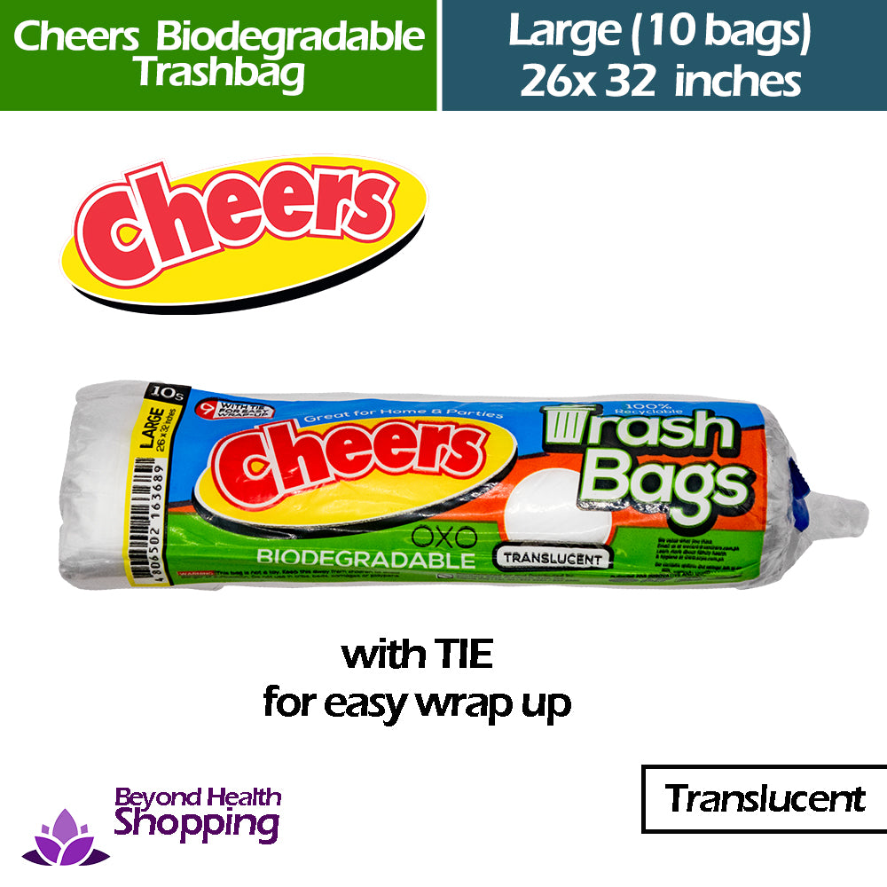 Cheers Biodegradable Trash bag[Translucent] w/ Tie For easy Wrap Up Large (10bags) 26x32 inches