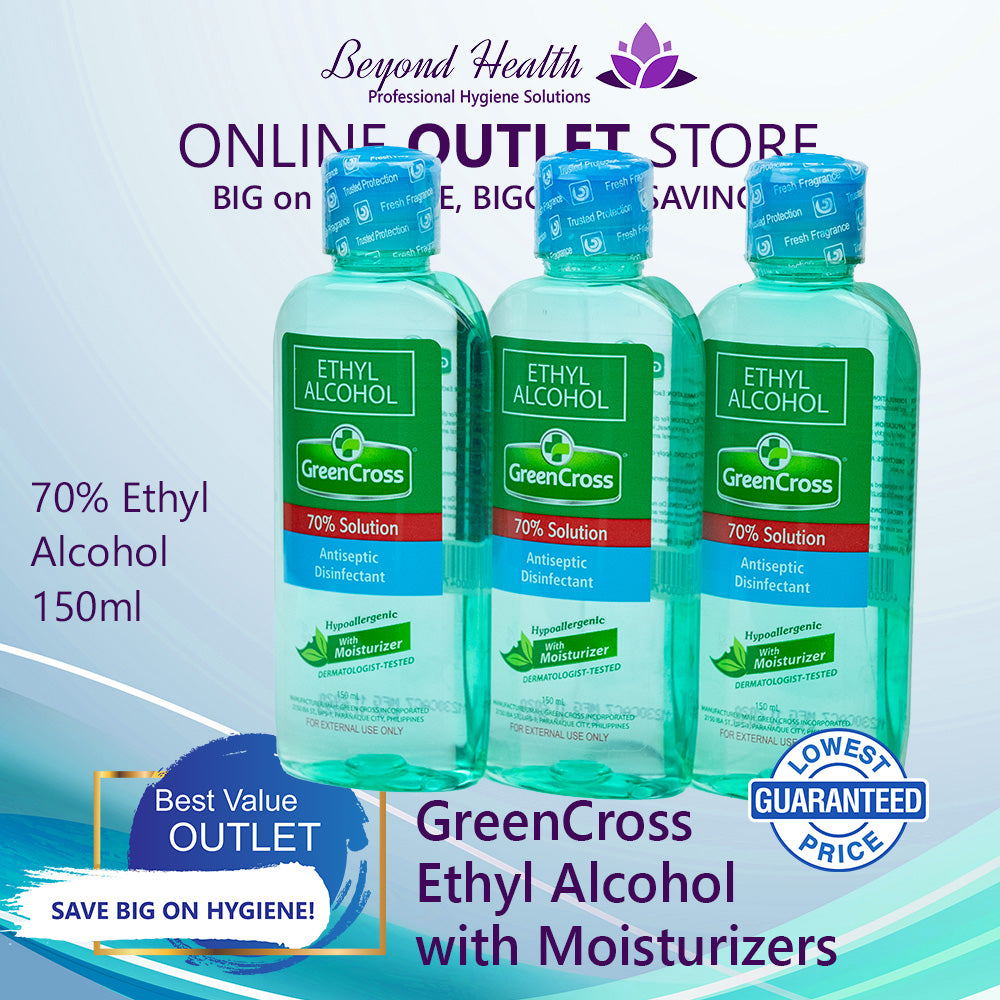 [3X Pack] GreenCross 70% Ethyl Alcohol with Moisturizers 150ml Green Cross Small Pocket Size Alcohol Greencross Small Size Green Cross Alcohol