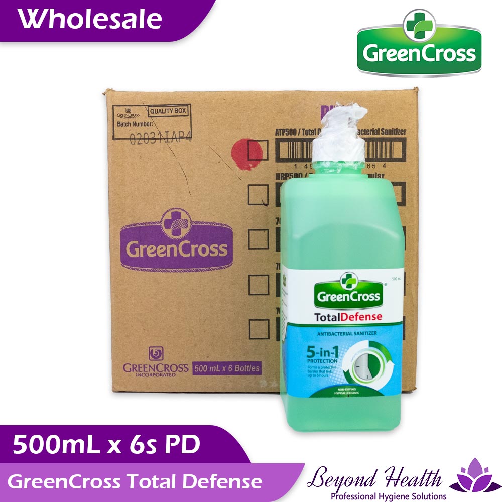 Wholesale GreenCross TOTAL DEFENSE [500ml x 6s] AntiBacterial Sanitizer 70% Ethyl Alcohol with 5-in-1 Antibacterial Formulation Green Cross Alcohol Bigger Saving