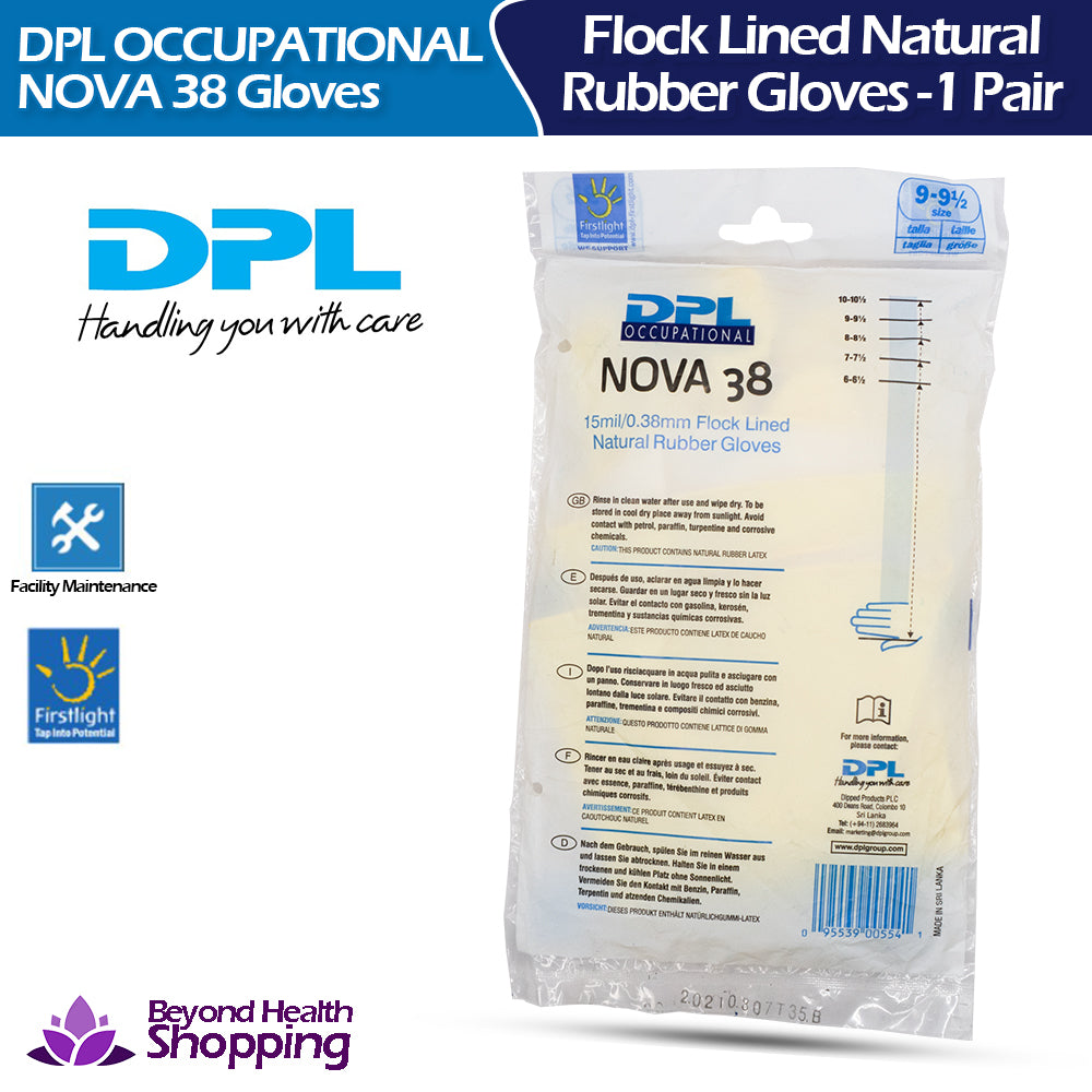 DPL Occupational Nova 38 Gloves Flock Lined Natural Rubber Gloves (1 Pair ) 9-9½ Size