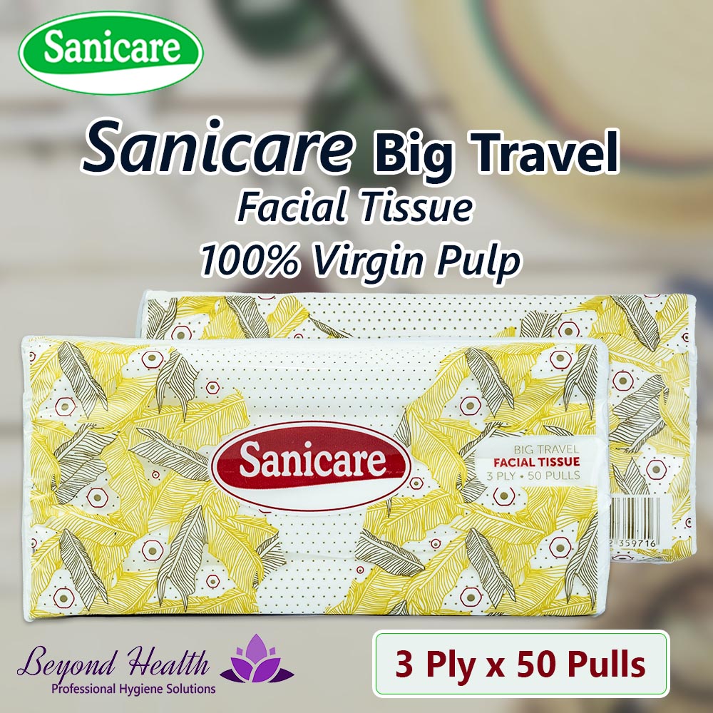 Sanicare Big Travel Pack Facial Tissue 3Ply 50 Pulls Yellow