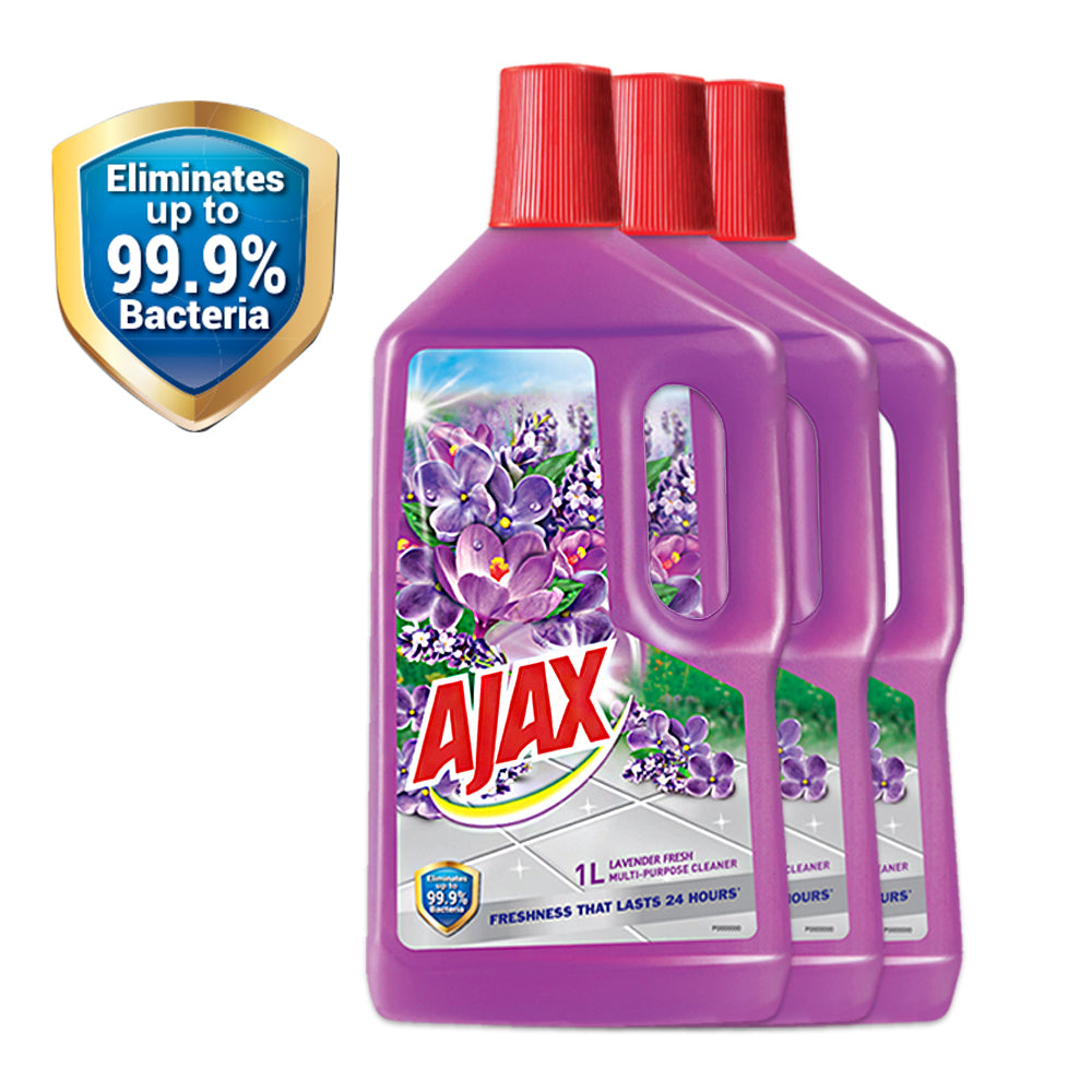 [Eliminates 99.9% Bacteria] Ajax Antibacterial Multipurpose Cleaner Lavender Fresh 1L, Pack of 3
