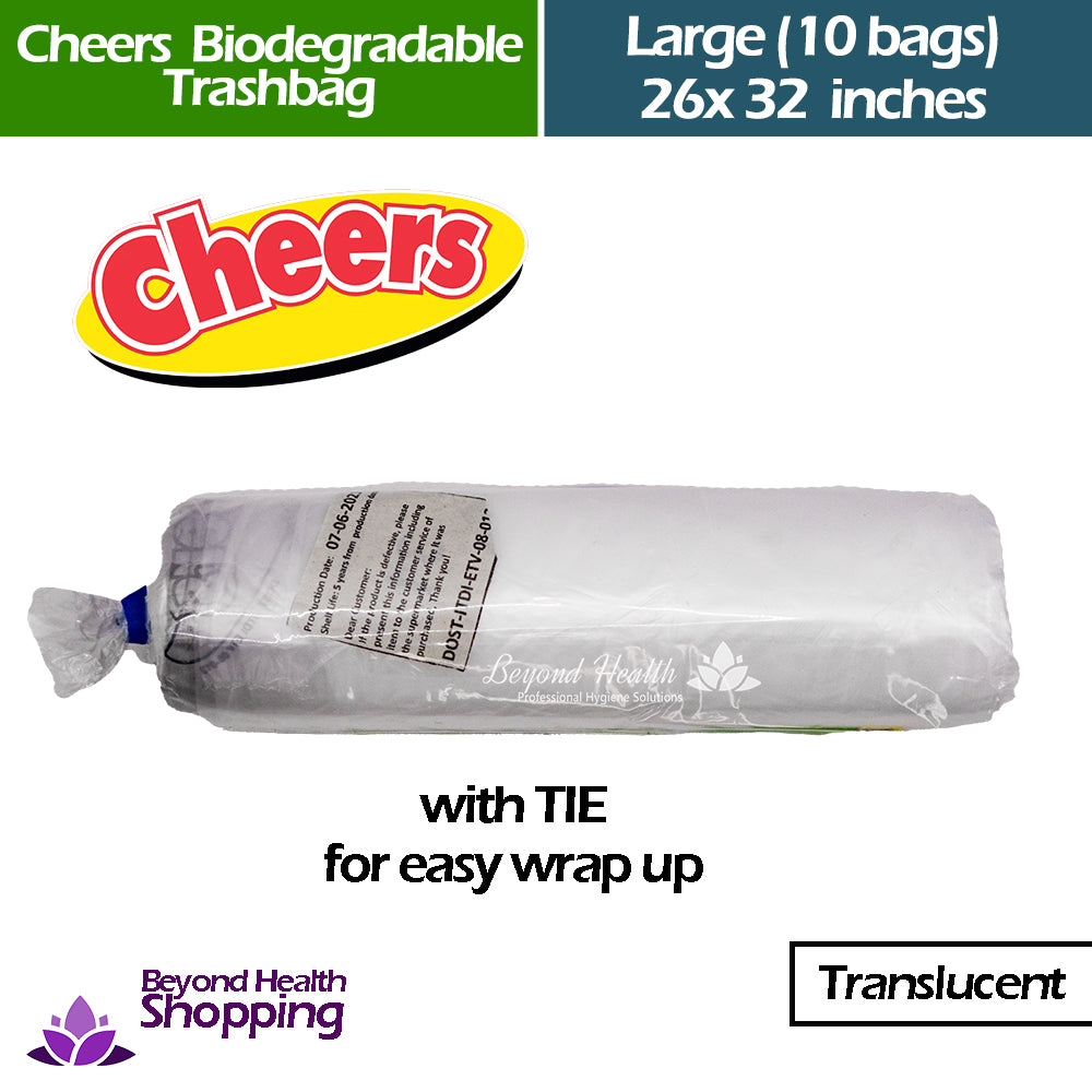 Cheers Biodegradable Trash bag[Translucent] w/ Tie For easy Wrap Up Large (10bags) 26x32 inches
